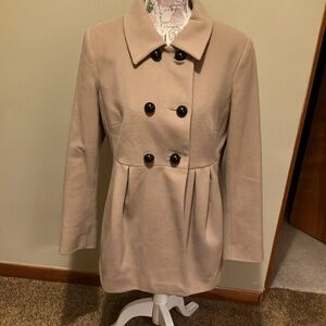 CHARLES GRAY LONDON. TAN PEA COAT. SIZE LARGE. WOULD FIT MEDIUM. NEVER WORN.